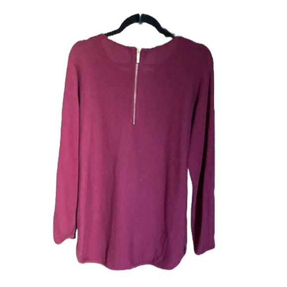 Michael Kors-Zip Back Tunic Sweater-Knit Pullover-Long Sleeve-Burgundy-Women's-L - Picture 2 of 4